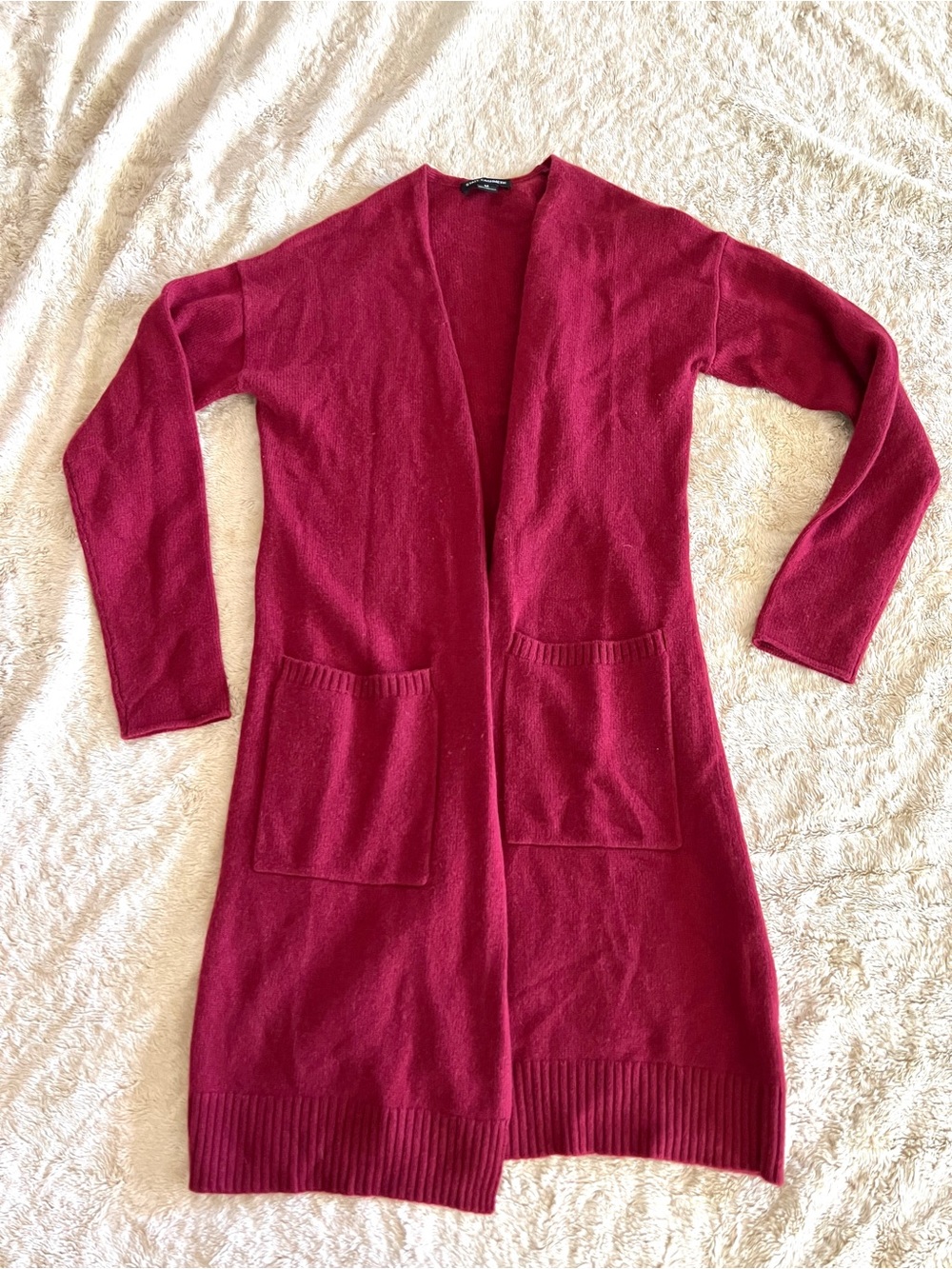 STATE CASHMERE Woman's Ruby Red Long Line Cardigan Size M